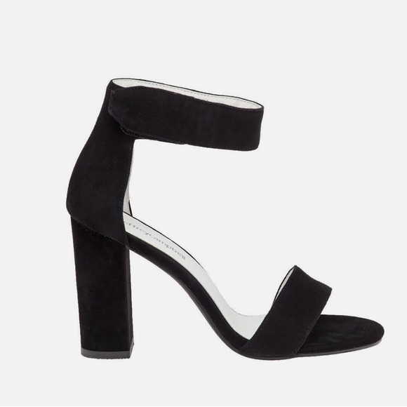 Jeffrey Campbell Lindsay Sandal Open Toe Black Suede Ankle Strap Block Heel - Picture 1 of 11